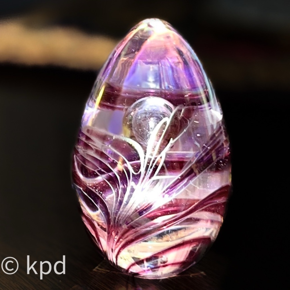 Glass Eye Studio Egg Iridescent Suspended Bubble Paperweight - Marked GES 96